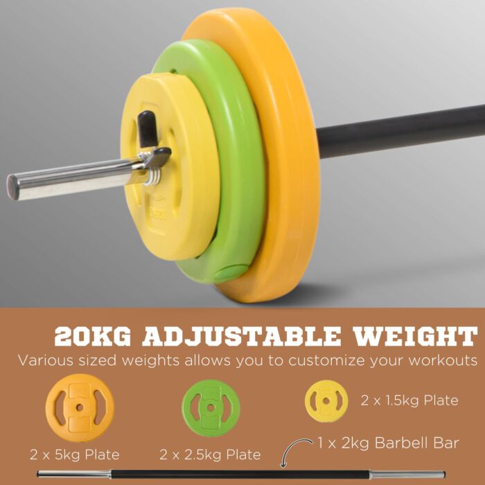 Homcom 20kg Barbell Weights Set, Adjustable Body Pump Weights With Non-slip Handle, For Women And Men Home Gym Strength Training