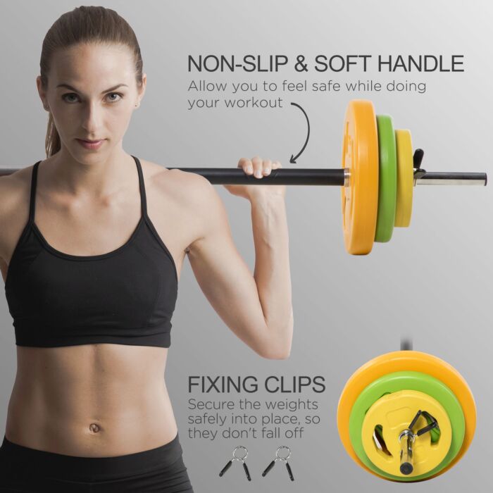 Homcom 20kg Barbell Weights Set, Adjustable Body Pump Weights With Non-slip Handle, For Women And Men Home Gym Strength Training