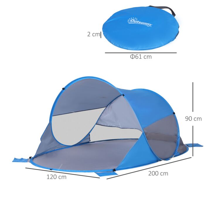 Outsunny 1-2 Person Pop Up Tent Beach Tent Hiking Uv 30+ Protection Patio Sun Shelter Portable Automatic - Blue
