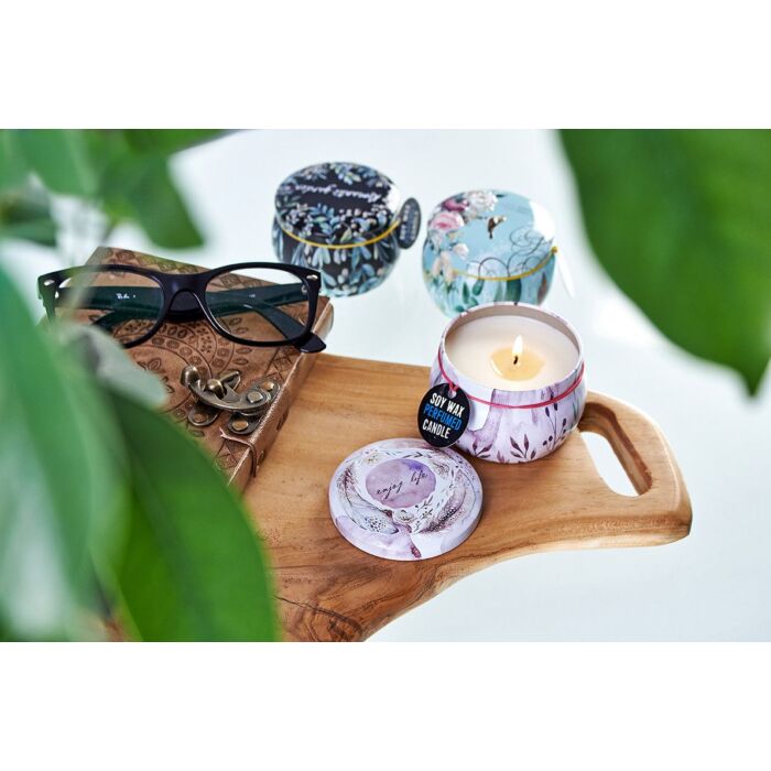Art Tin Candle - Assorted Design - Friendly Messages - Parma Violet