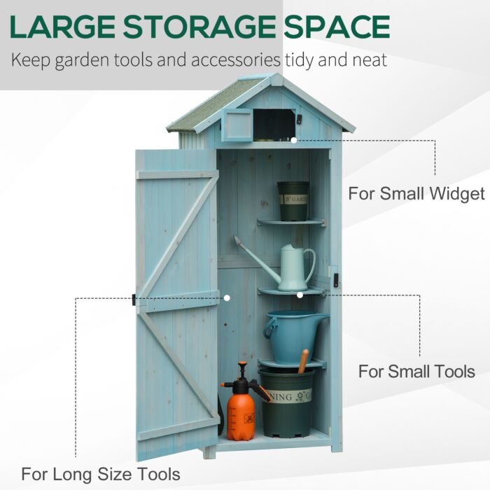 Outsunny Garden Shed Vertical Utility 3 Shelves Shed Wood Outdoor Garden Tool Storage Unit Storage Cabinet, 77 X 54.2 X 179cm - Blue