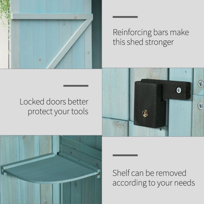 Outsunny Garden Shed Vertical Utility 3 Shelves Shed Wood Outdoor Garden Tool Storage Unit Storage Cabinet, 77 X 54.2 X 179cm - Blue