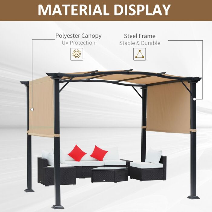 Outsunny Outdoor Retractable Pergola Garden Gazebo With Two Adjustable Side Canopy Overhead Sun Shade Backyard Canopy Cover, Steel Khaki 3x2.45x2.3m