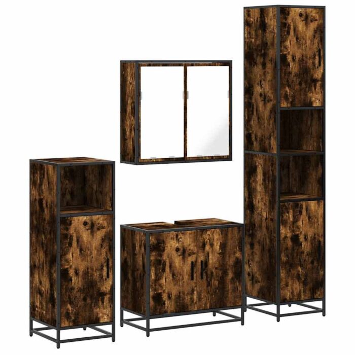 Vidaxl 4 Piece Bathroom Furniture Set Smoked Oak Engineered Wood