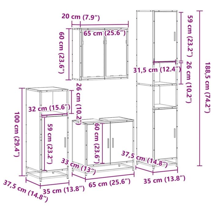 Vidaxl 4 Piece Bathroom Furniture Set Smoked Oak Engineered Wood