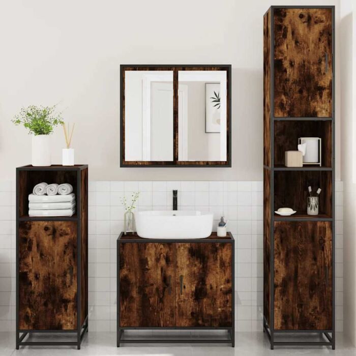 Vidaxl 4 Piece Bathroom Furniture Set Smoked Oak Engineered Wood