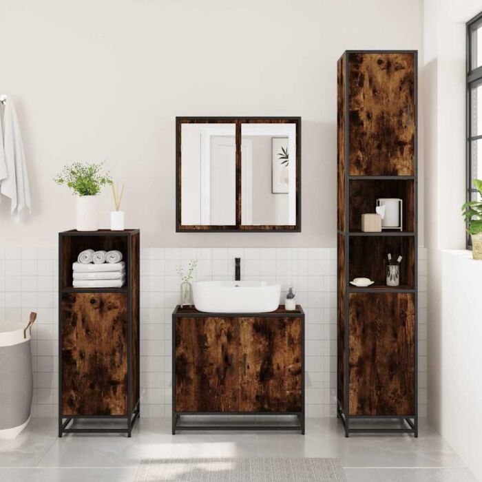 Vidaxl 4 Piece Bathroom Furniture Set Smoked Oak Engineered Wood