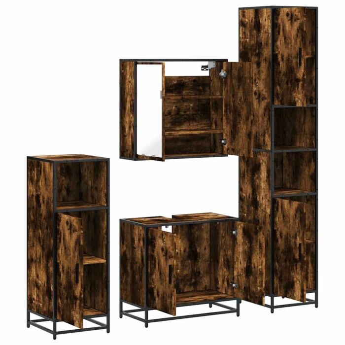 Vidaxl 4 Piece Bathroom Furniture Set Smoked Oak Engineered Wood