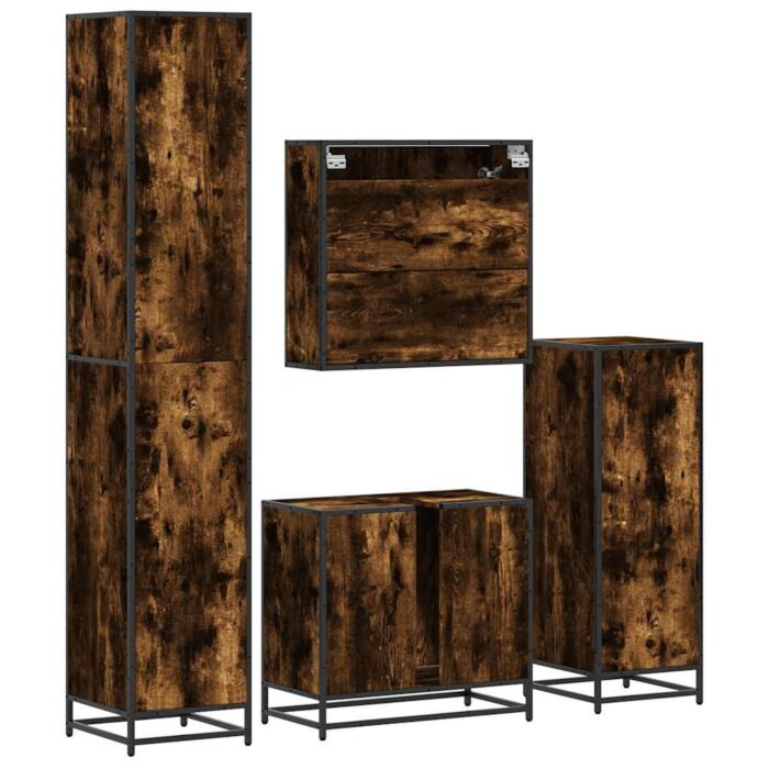 Vidaxl 4 Piece Bathroom Furniture Set Smoked Oak Engineered Wood