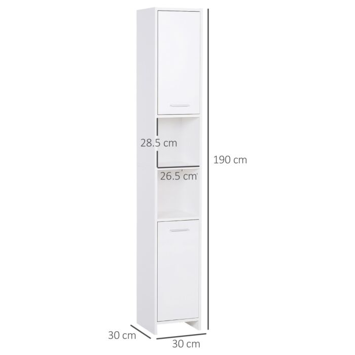 Homcom Slim Bathroom Tall Cabinet, High Floor Cabinet Unit For Bathroom, Freestanding Storage Cabinet With 2 Doors And Adjustable Shelves, White