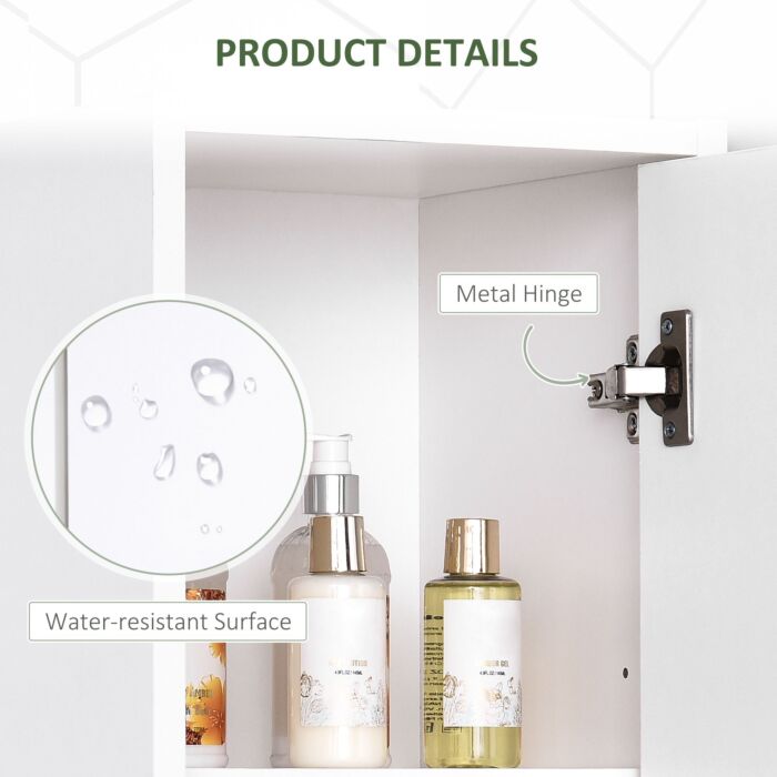 Homcom Slim Bathroom Tall Cabinet, High Floor Cabinet Unit For Bathroom, Freestanding Storage Cabinet With 2 Doors And Adjustable Shelves, White