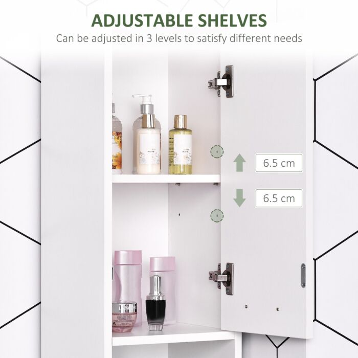 Homcom Slim Bathroom Tall Cabinet, High Floor Cabinet Unit For Bathroom, Freestanding Storage Cabinet With 2 Doors And Adjustable Shelves, White