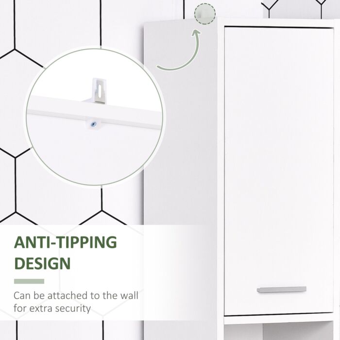 Homcom Slim Bathroom Tall Cabinet, High Floor Cabinet Unit For Bathroom, Freestanding Storage Cabinet With 2 Doors And Adjustable Shelves, White