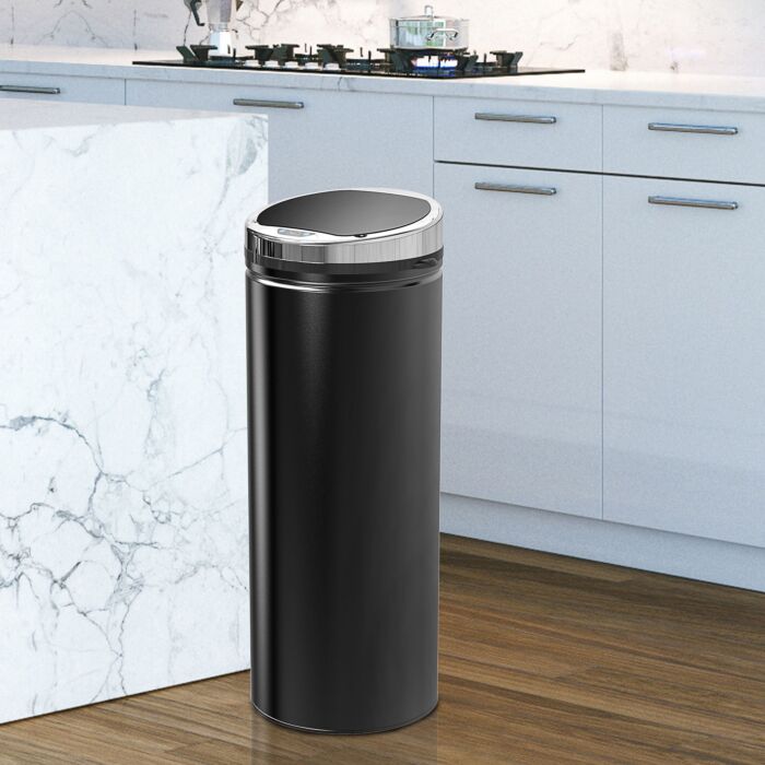 Homcom 50l Stainless Steel Sensor Trash Can W/ Bucket-black