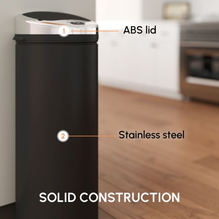 Homcom 50l Stainless Steel Sensor Trash Can W/ Bucket-black