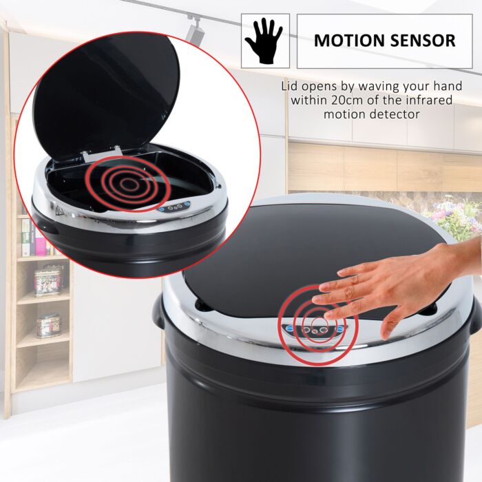 Homcom 50l Stainless Steel Sensor Trash Can W/ Bucket-black