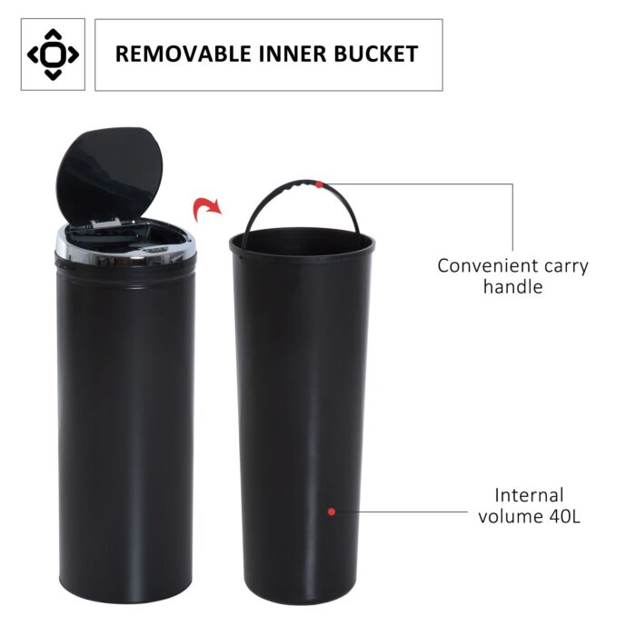 Homcom 50l Stainless Steel Sensor Trash Can W/ Bucket-black