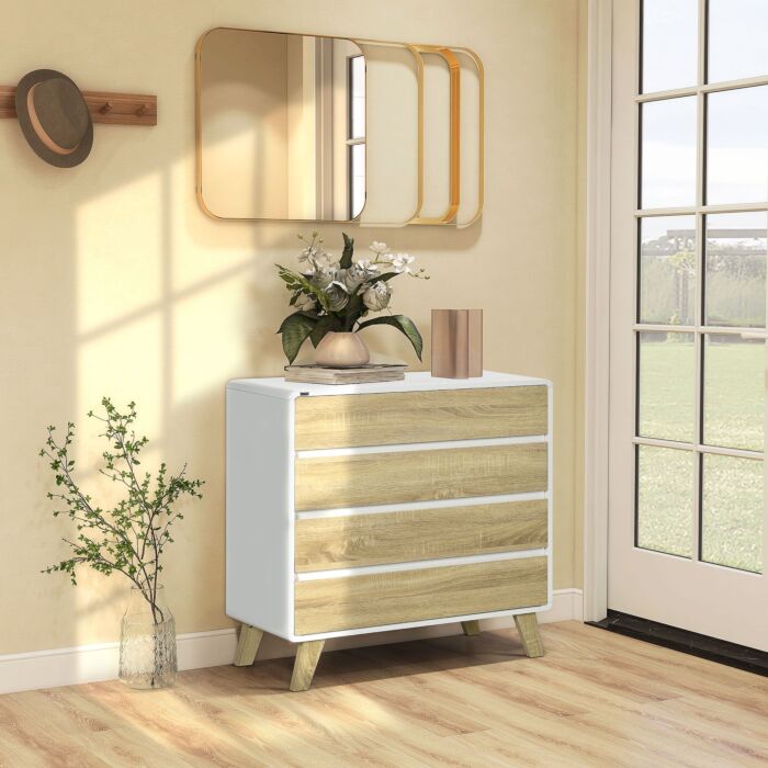 Homcom Drawer Chest, 4-drawer Storage Organiser, 80cmx40cmx79.5cm, White And Natural