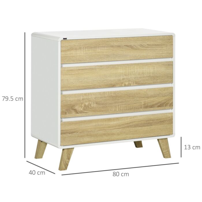Homcom Drawer Chest, 4-drawer Storage Organiser, 80cmx40cmx79.5cm, White And Natural