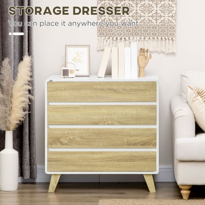 Homcom Drawer Chest, 4-drawer Storage Organiser, 80cmx40cmx79.5cm, White And Natural