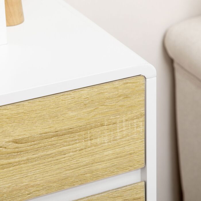 Homcom Drawer Chest, 4-drawer Storage Organiser, 80cmx40cmx79.5cm, White And Natural