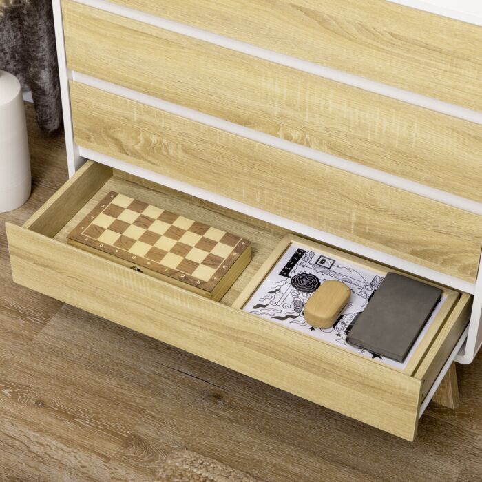 Homcom Drawer Chest, 4-drawer Storage Organiser, 80cmx40cmx79.5cm, White And Natural