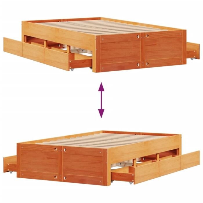 Vidaxl Bed Frame Without Mattress With Drawers Wax Brown 135x190 Cm Double Solid Wood Pine
