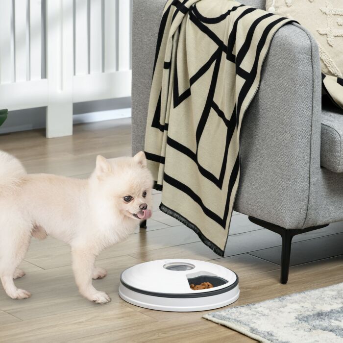 Pawhut Automatic Pet Dog Cat Feeder With Digital Timer, 6-meal Food Dispenser Trays For Wet Or Dry Pet Food, Led Display Power By Battery