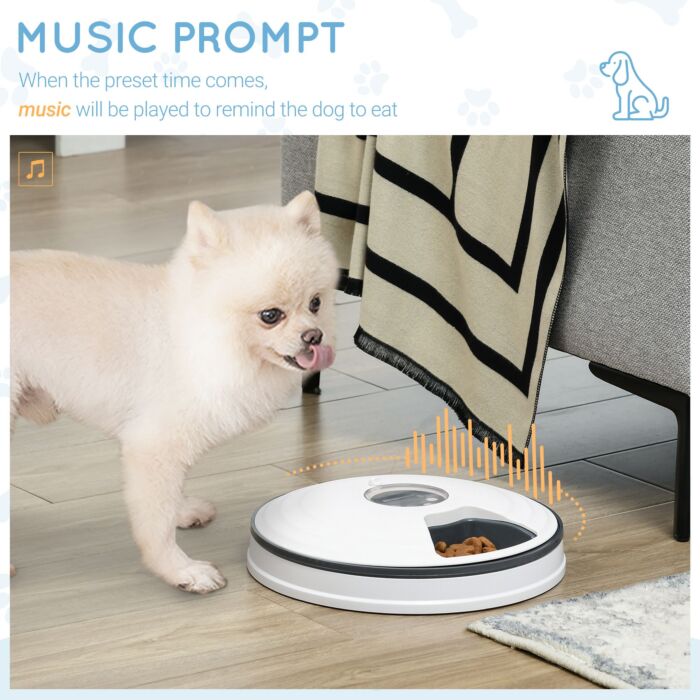 Pawhut Automatic Pet Dog Cat Feeder With Digital Timer, 6-meal Food Dispenser Trays For Wet Or Dry Pet Food, Led Display Power By Battery