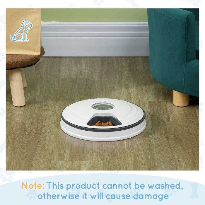 Pawhut Automatic Pet Dog Cat Feeder With Digital Timer, 6-meal Food Dispenser Trays For Wet Or Dry Pet Food, Led Display Power By Battery