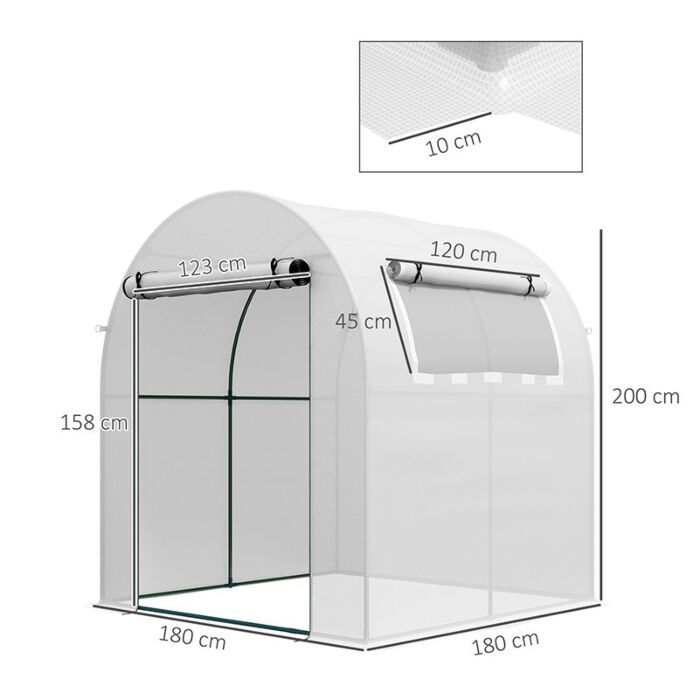Outsunny Walk In Polytunnel Greenhouse, Green House For Garden With Roll-up Window And Door, 1.8 X 1.8 X 2 M, White