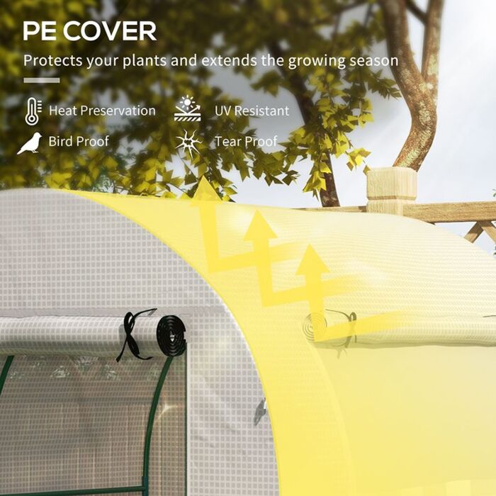 Outsunny Walk In Polytunnel Greenhouse, Green House For Garden With Roll-up Window And Door, 1.8 X 1.8 X 2 M, White