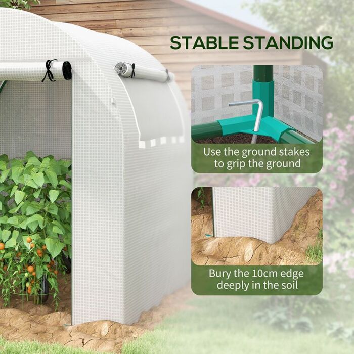 Outsunny Walk In Polytunnel Greenhouse, Green House For Garden With Roll-up Window And Door, 1.8 X 1.8 X 2 M, White