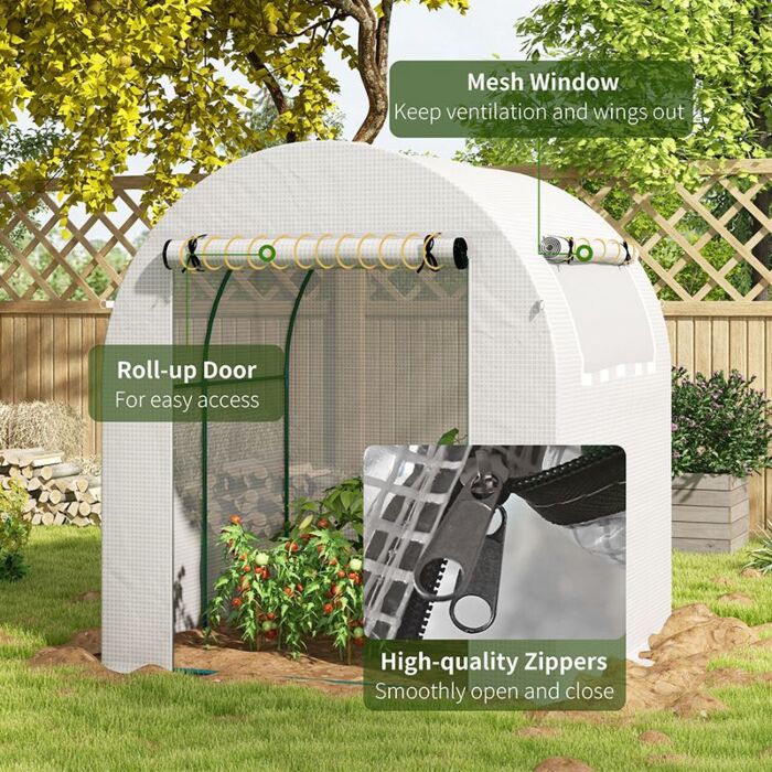 Outsunny Walk In Polytunnel Greenhouse, Green House For Garden With Roll-up Window And Door, 1.8 X 1.8 X 2 M, White