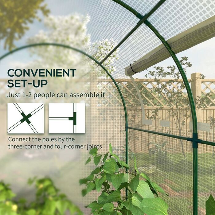Outsunny Walk In Polytunnel Greenhouse, Green House For Garden With Roll-up Window And Door, 1.8 X 1.8 X 2 M, White
