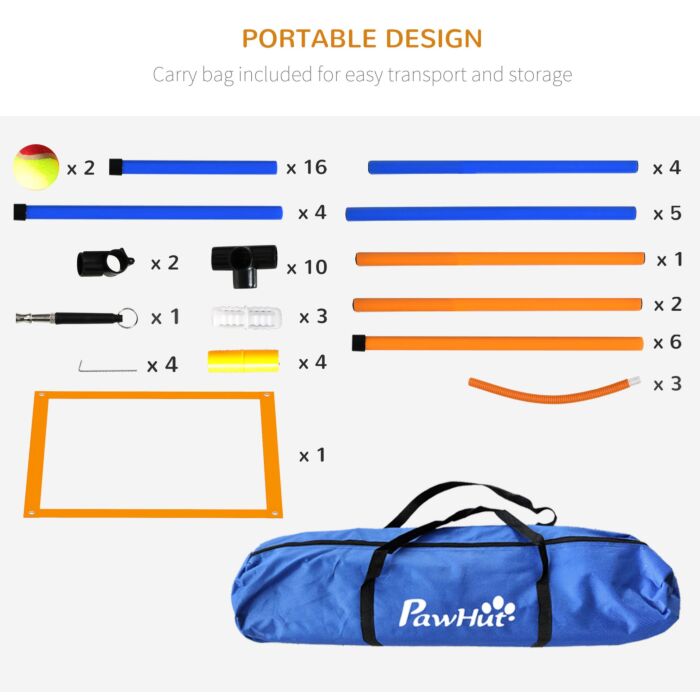 Pawhut Dog Agility Training Equipment With Weave Poles, Jump Ring, Pause Box, Adjustable Hurdle, Carry Bag, Orange