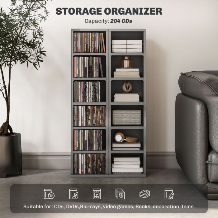 Homcom Set Of Two 102 Cd Storage Units - High Gloss Grey