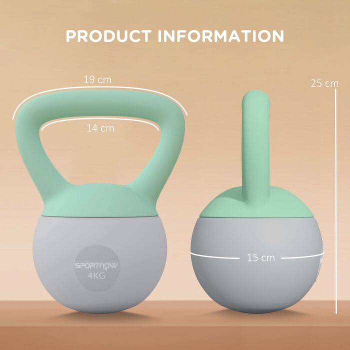 Sportnow 2 X 4kg Soft Kettlebell, Kettle Bell With Non-slip Handle, For Home Gym, Strength Training, Cardio - Grey And Green
