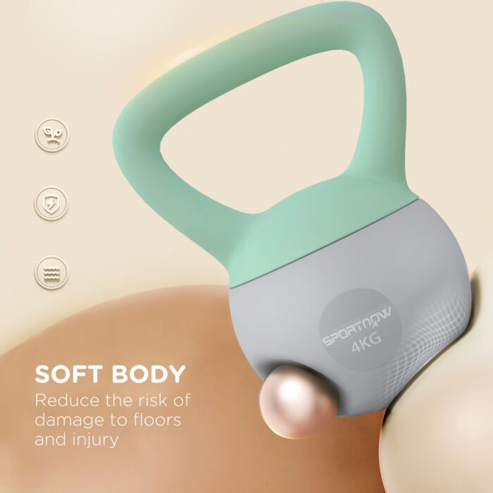 Sportnow 2 X 4kg Soft Kettlebell, Kettle Bell With Non-slip Handle, For Home Gym, Strength Training, Cardio - Grey And Green