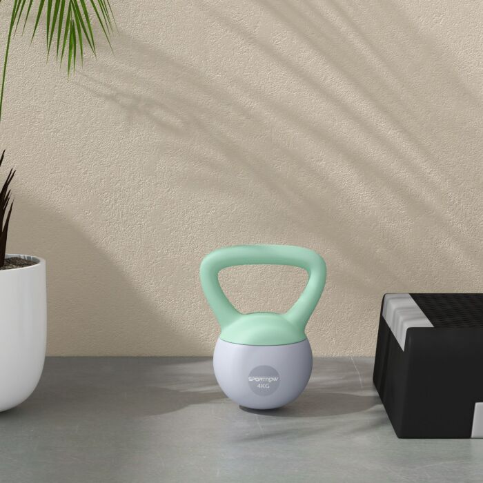Sportnow 2 X 4kg Soft Kettlebell, Kettle Bell With Non-slip Handle, For Home Gym, Strength Training, Cardio - Grey And Green