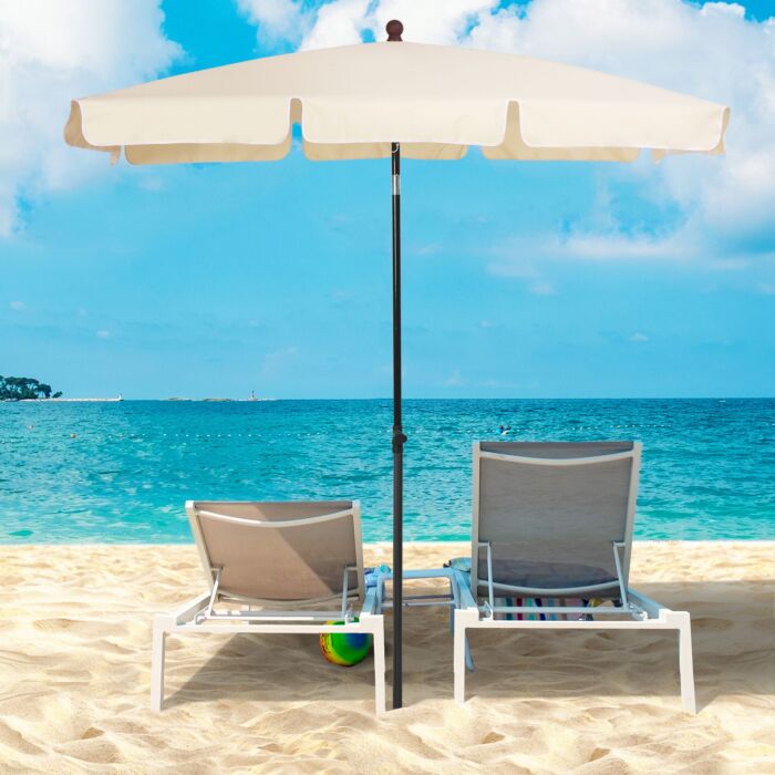 Outsunny Aluminium Sun Umbrella Parasol Patio Garden Rectangular Tilt 2m X 1.25m Beige