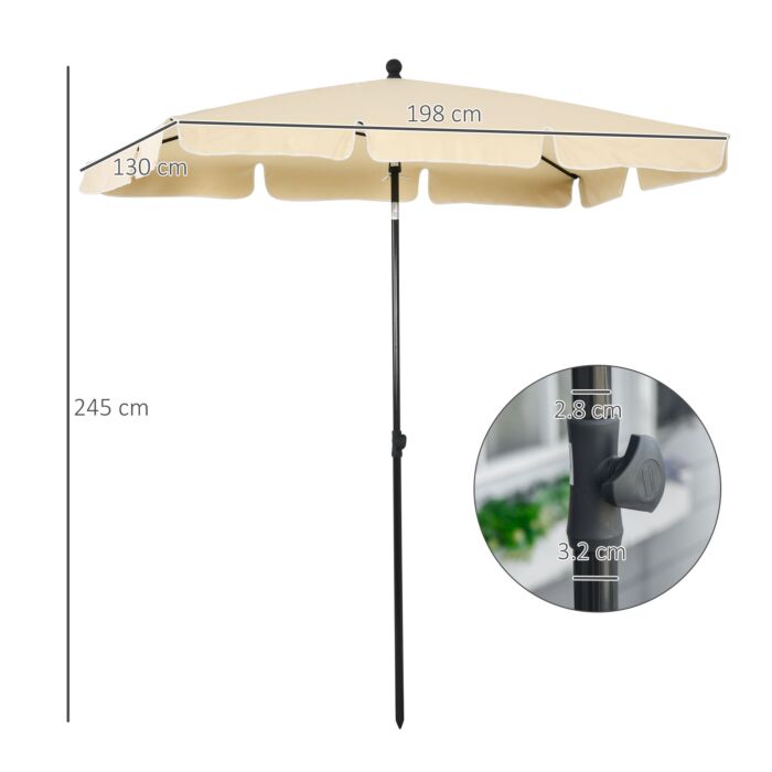 Outsunny Aluminium Sun Umbrella Parasol Patio Garden Rectangular Tilt 2m X 1.25m Beige
