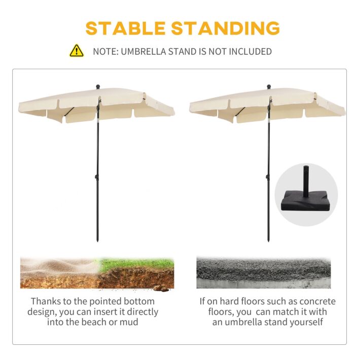 Outsunny Aluminium Sun Umbrella Parasol Patio Garden Rectangular Tilt 2m X 1.25m Beige