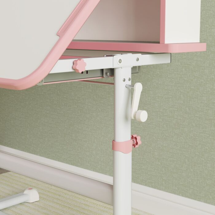 Aiyaplay Height Adjustable Kids Desk And Chair Set, Children School Study Desk With Tiltable Desktop, Reading Rack, Pink