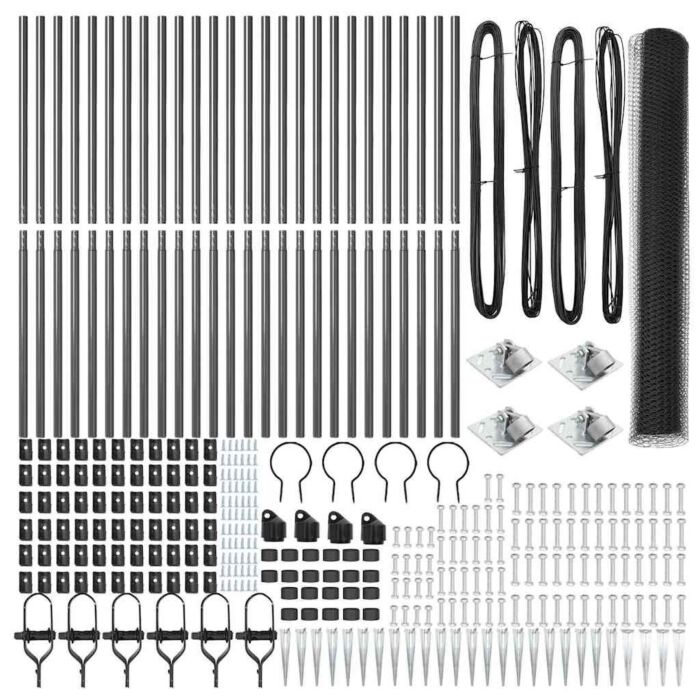 Vidaxl Hexagon Fence Grey 1.2x50 M Steel, Vidaxl Fence Posts With Spike 13 Pcs Ø32 Mm 140 Cm Galvanised Steel