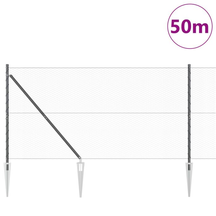 Vidaxl Hexagon Fence Grey 1.2x50 M Steel, Vidaxl Fence Posts With Spike 13 Pcs Ø32 Mm 140 Cm Galvanised Steel