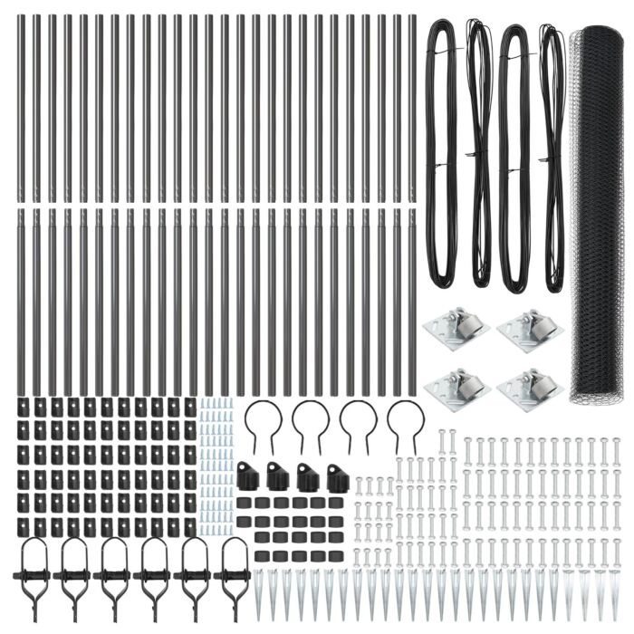 Vidaxl Hexagon Fence Grey 1.2x50 M Steel, Vidaxl Fence Posts With Spike 13 Pcs Ø32 Mm 140 Cm Galvanised Steel
