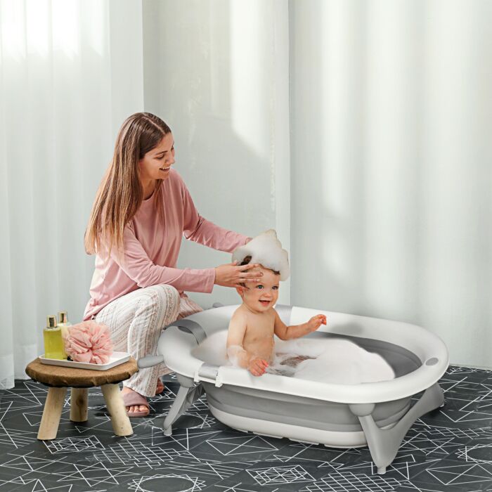 Homcom Foldable Portable Baby Bathtub W/ Baby Bath Temperature-induced Water Plug For 0-3 Years
