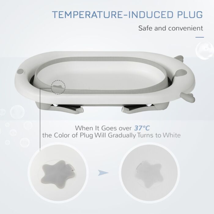 Homcom Foldable Portable Baby Bathtub W/ Baby Bath Temperature-induced Water Plug For 0-3 Years