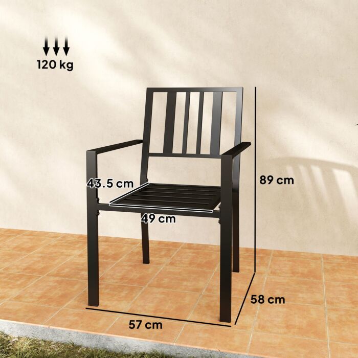 Outsunny Patio Dining Chairs With Metal Slatted Design, Black